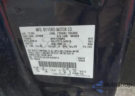 2005 Ford F-150 Fx4/Lariat/Xl/Xlt from USA, damaged, VIN 1FTPX14535FA54015